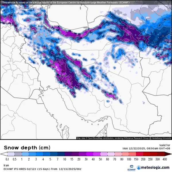 9 نقشه بارش برف