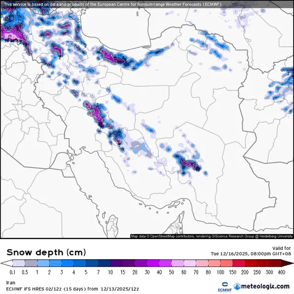 3 نقشه بارش برف
