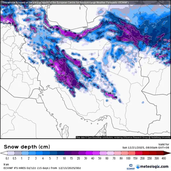 8 نقشه بارش برف