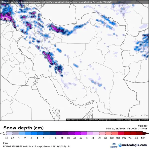 2 نقشه بارش برف