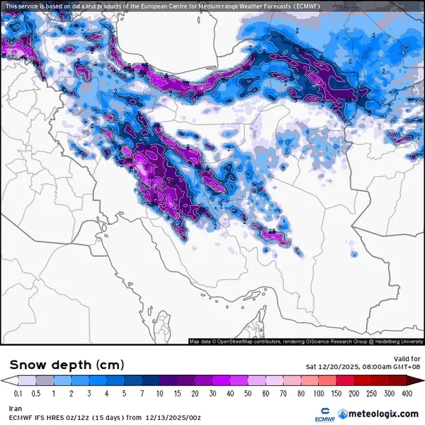 7 نقشه بارش برف
