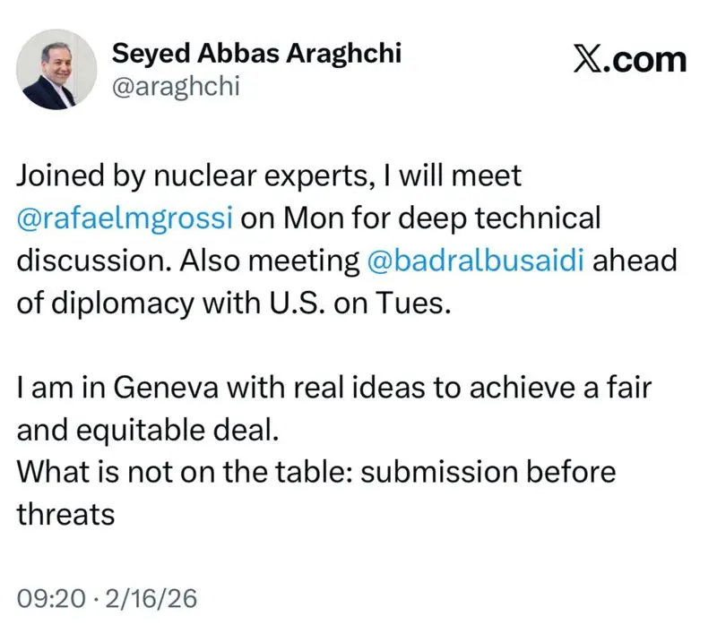 توییت عراقچی از ژنو